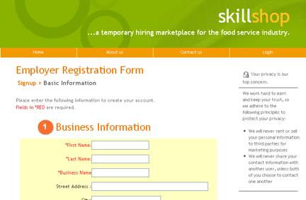 employer sign-up screenshot