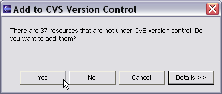 Add to CVS Version Control dialog