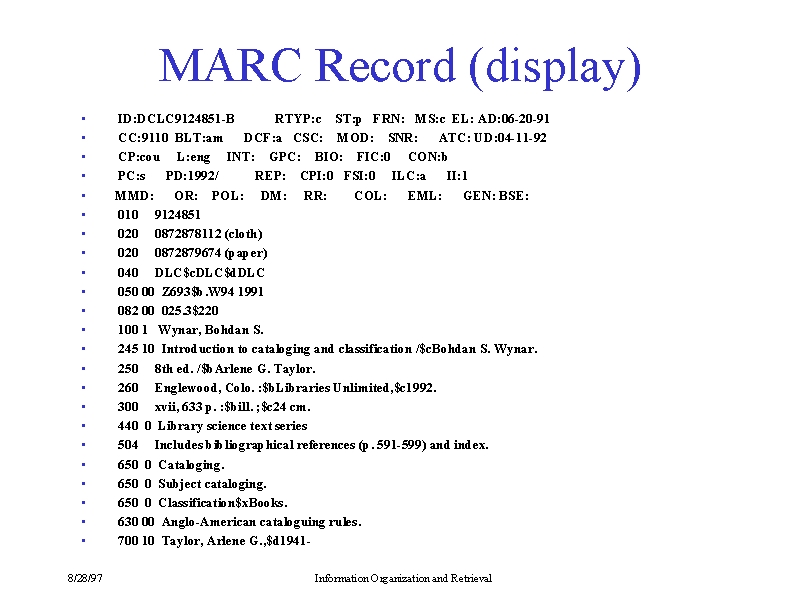 MARC Record display 