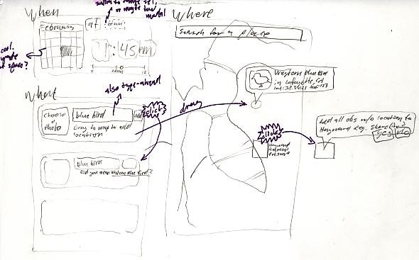 Initial sketches of the Add Observation interface by Ken-ichi