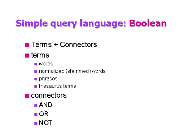 Simple query language: Boolean